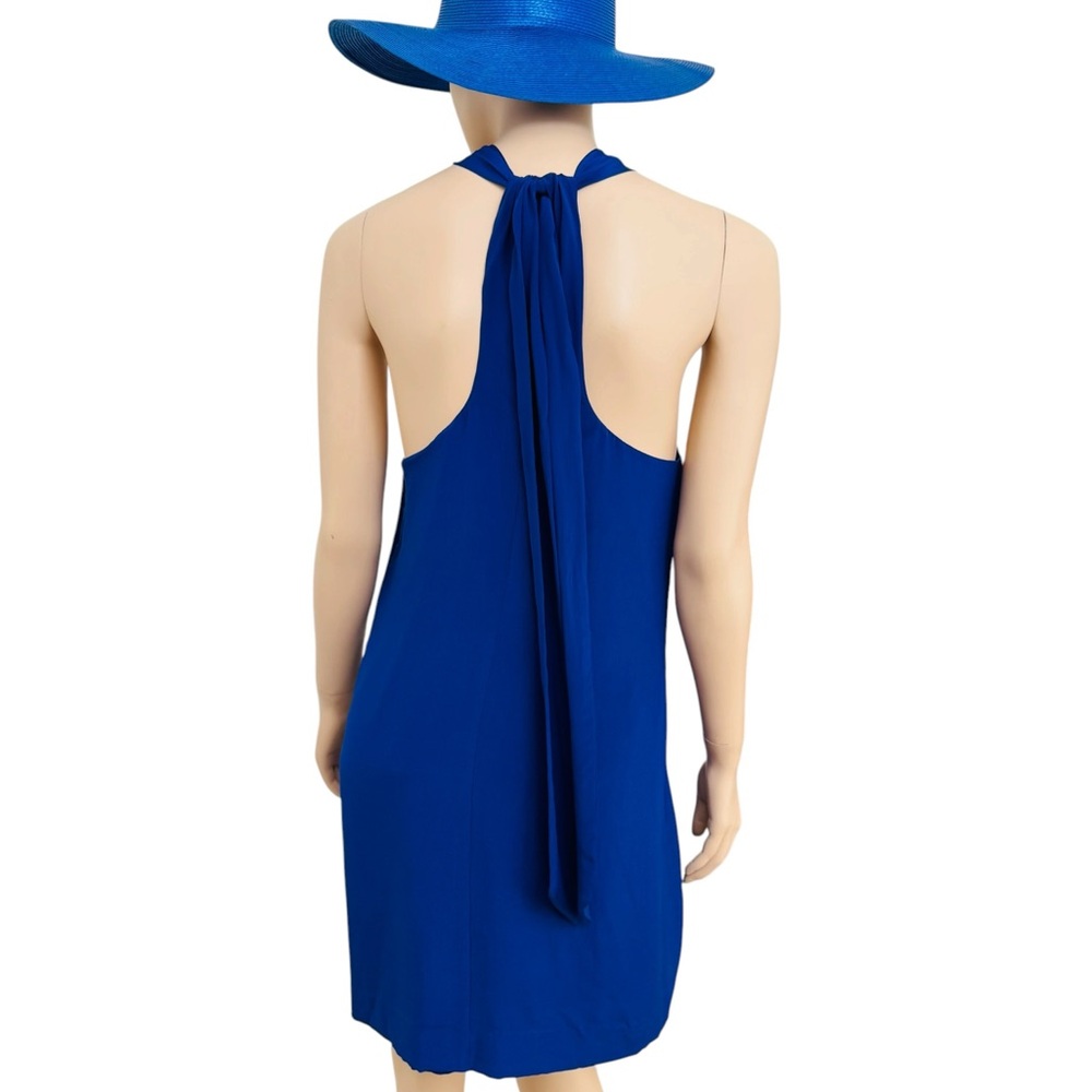 Va Et Vien 100% Silk Ruffle Halter Dress Women Size 8 Blue Cocktail Party Resort - Picture 9 of 11